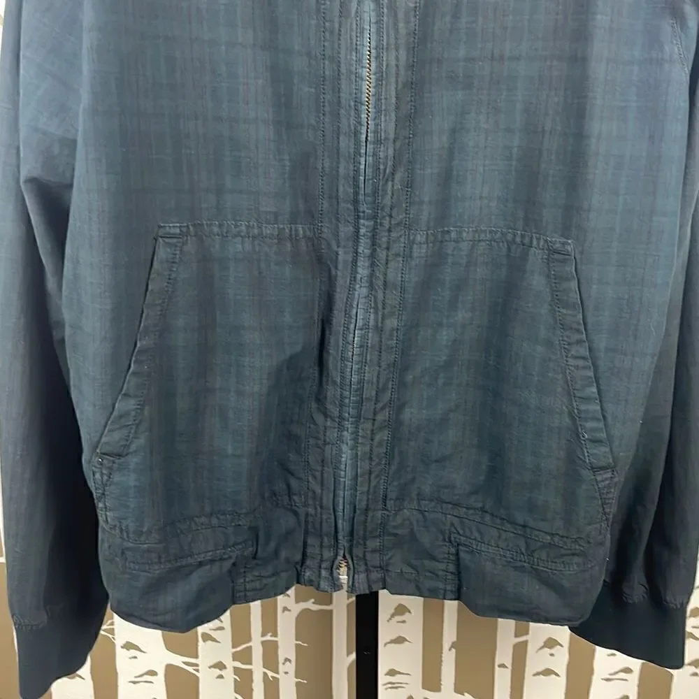 GAP Mens Y2K Barracuda Navy Blue Plaid Zip Up Bomber Jacket sz L